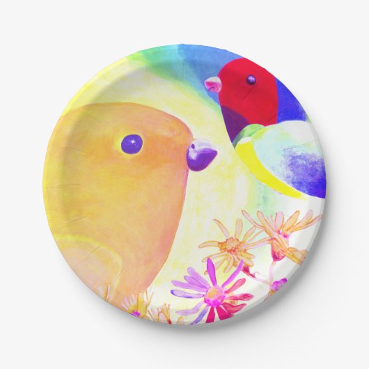 Helle Batik Vögel Pappteller (Vorderseite)