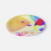 Helle Batik Vögel Pappteller (Schrägansicht)