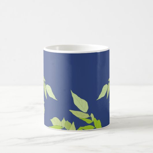 Helle Blätter auf Blauem Kaffeetasse (Mittel)