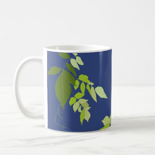 Helle Blätter auf Blauem Kaffeetasse (Links)