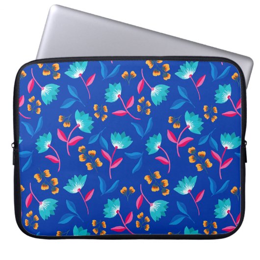 Helle blaue Blumen bemalte Laptop-Hülle Laptopschutzhülle (Vorderseite)