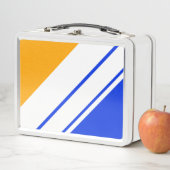 Helle, blaue, gelbe, weiße Streifen Metall Brotdose (Beispiel)