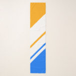 Helle, blaue, gelbe, weiße Streifen Schal<br><div class="desc">Dieses moderne,  elegante Design mit drei rechten,  weißen,  unterschiedlichen Breiten,  diagonalen parallelen Rennstreifen gegen leuchtend blau und gelb Hintergrund.</div>