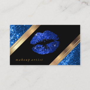 Helle blaue Glitzer-Lippen und elegantes Gold Visitenkarte