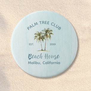 Helle blaue Holzpalmen Moderne Strandhaus Button