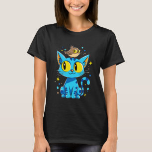 Helle blaue Katze und niedlicher Eulen-Freundschaf T-Shirt