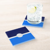 Helle blaue Navy weiße, moderne Streifen Glasuntersetzer (Schrägansicht)