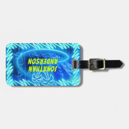 Helle blaue Neon glühender Pool Wasserwaagen Palm Gepäckanhänger