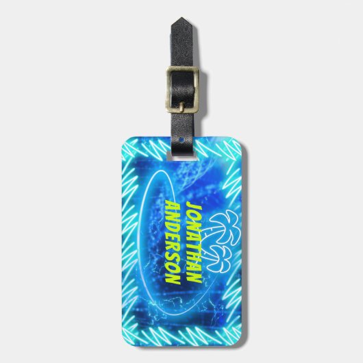 Helle blaue Neon glühender Pool Wasserwaagen Palm Gepäckanhänger (Vorderseite vertikal)