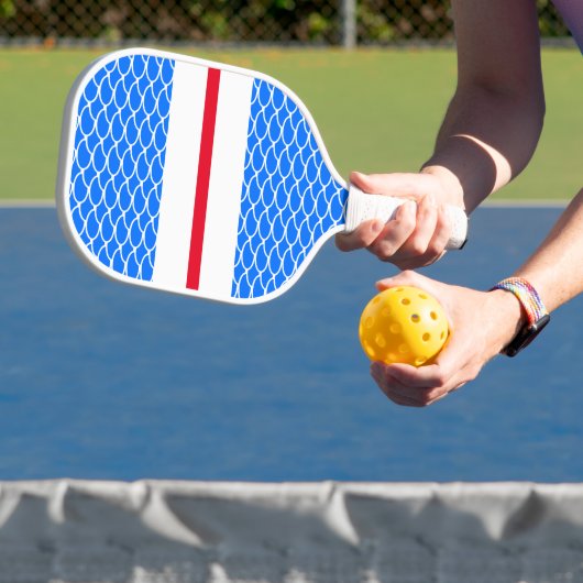 Helle blaue Ozeanwellen Rote weiße Racing Streifen Pickleball Schläger (InSitu)