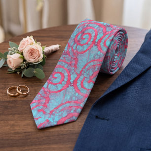 Helle Blaue Rosa Funky Batik Spiralen Muster Krawatte