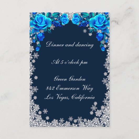 Helle blaue Rose Schneeflocken Empfang Begleitkarte (Vorderseite)