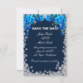 Helle blaue Rose Schneeflocken Save the Date Weihn (Vorderseite)