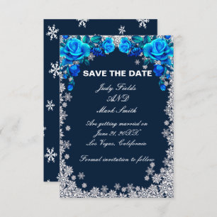Helle blaue Rose Schneeflocken Save the Date Weihn