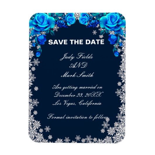 Helle blaue Rose Schneeflocken Save the Date Weihn Magnet (Vertikal)
