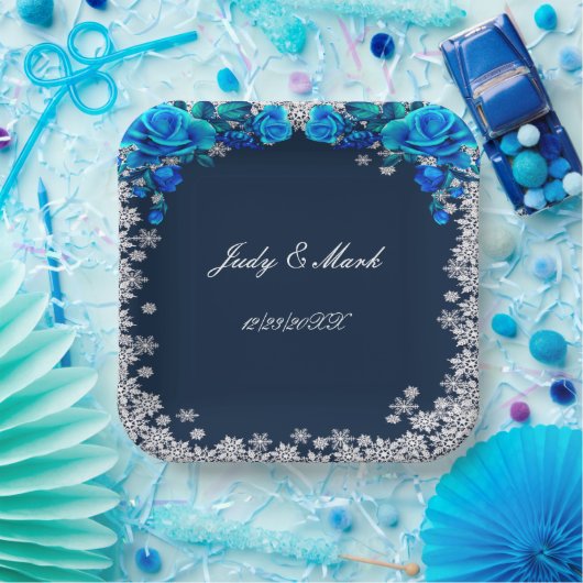 Helle blaue Rose Schneeflocken Weihnachten Hochzei Pappteller (Party)