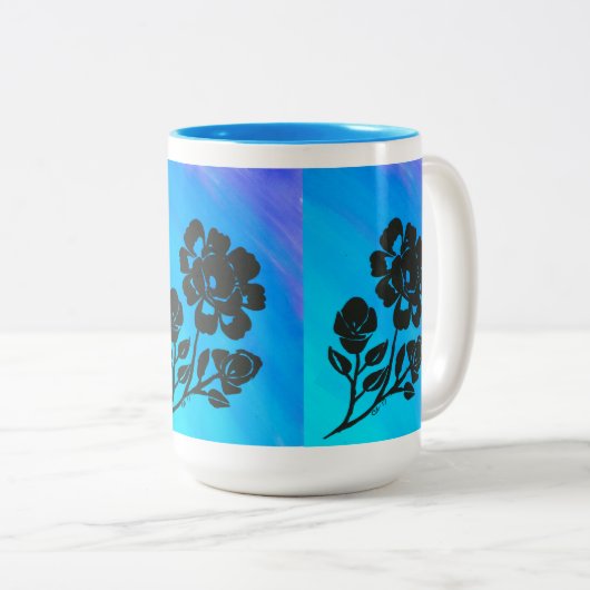 Helle blaue Rose Silhouette Art 15 oz. Tasse (VorderseiteRechts)