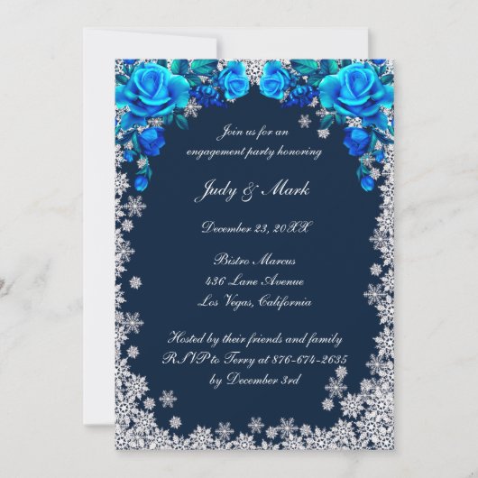 Helle blaue Rose Snowflake Engagement Party Einladung (Vorderseite)