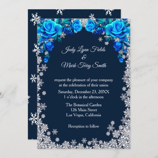 Helle blaue Rose Snowflake Weihnachten Einladung (Vorne/Hinten)