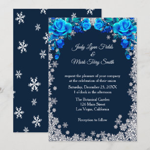 Helle blaue Rose Snowflake Weihnachten Einladung