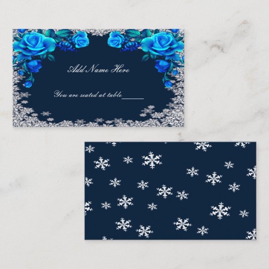 Helle blaue Rose Snowflake Weihnachten Platzkarte (Vorne/Hinten)