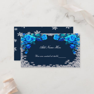 Helle blaue Rose Snowflake Weihnachten Platzkarte