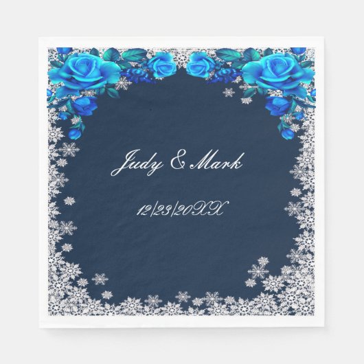 Helle blaue Rose Snowflake Weihnachten Serviette (Vorderseite)