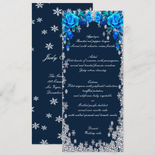 Helle blaue Rosen-Schneeflocken-Weihnachts-Hochzei Menükarte