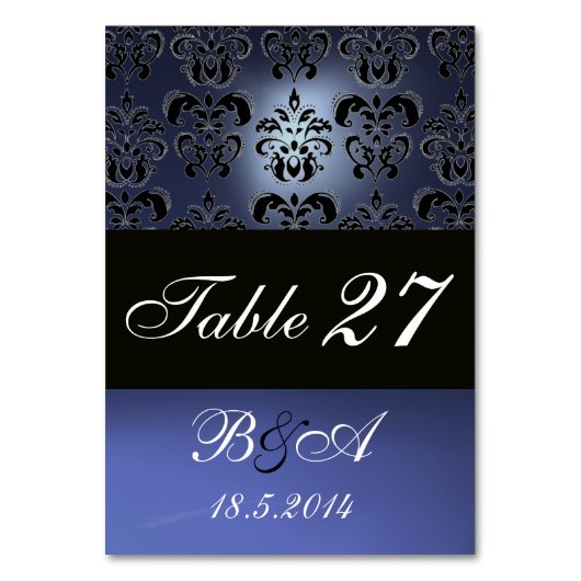 HELLE BLAUE SCHWARZ-WEISS CLASSY DAMASK MONOGRAM TISCHNUMMER (Rückseite)