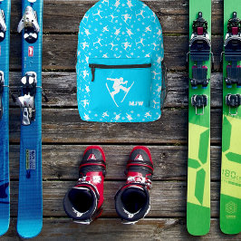 Helle blaue Skifahrer und Skitouren Winterthema Bedruckter Rucksack