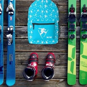 Helle blaue Skifahrer und Skitouren Winterthema Bedruckter Rucksack