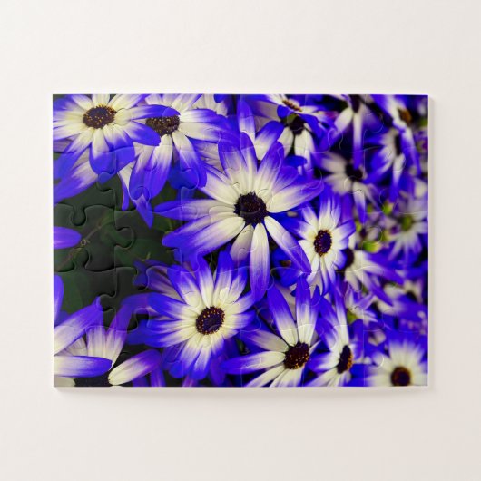 Helle blaue und weiße digitale Blume Puzzle (Horizontal)