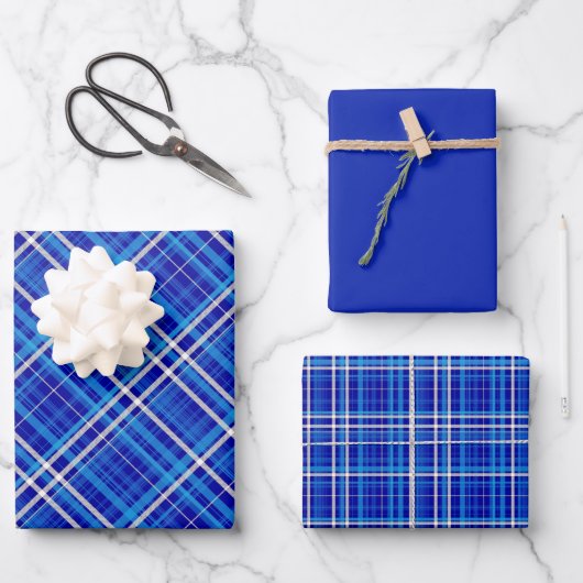 Helle Blautöne mit blau-weißem Karo Geschenkpapier Set (Vorderseite)