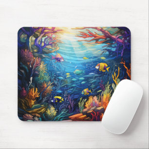 HELLE BLEIGLAS-Optik UNTERWASSER MIT FISCHEN Mousepad
