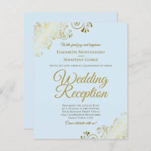 Helle Blue & Gold Hochzeitsempfang Einladung