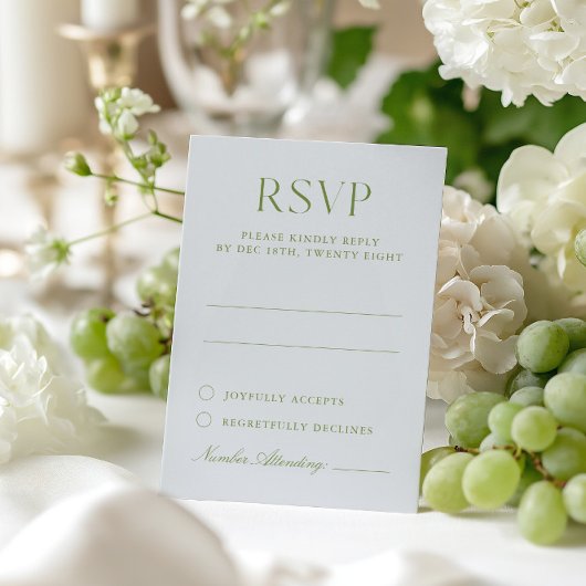 Helle Blue & Sage Green Elegante Wedding RSVP Card