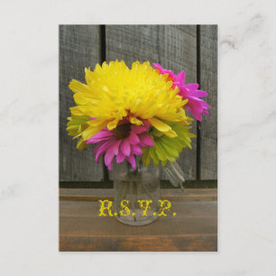 Helle Blume & Barnwood Wedding RSVP Karte