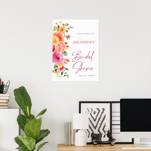 Helle Blume Blumenzitrus Brautparty WILLKOMMEN Poster (Heimbüro)