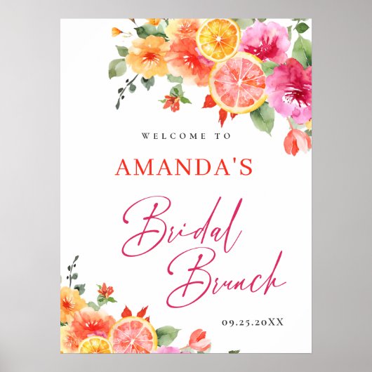 Helle Blume Floral Citrus Bridal Brunch WELCOME Poster (Vorne)
