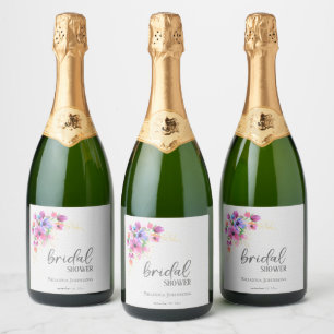 Helle Blume Golden Greenery Brautparty Schaumweinetikett