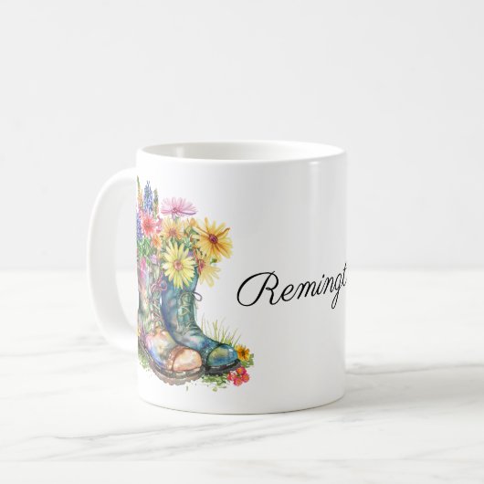 Helle Blume in Stiefeln Kaffeetasse (Vorderseite Links)