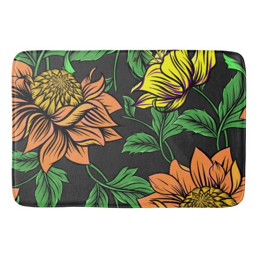 Helle Blume Pop aus schwarzem Hintergrund Badematte (Vorderseite)