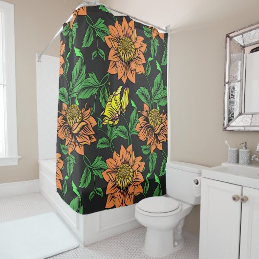 Helle Blume Pop aus schwarzem Hintergrund Duschvorhang (Beispiel)