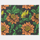 Helle Blume Pop aus schwarzem Hintergrund Fleecedecke (Vorderseite (Horizontal))