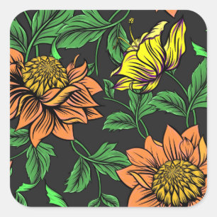 Helle Blume Pop aus schwarzem Hintergrund Quadratischer Aufkleber