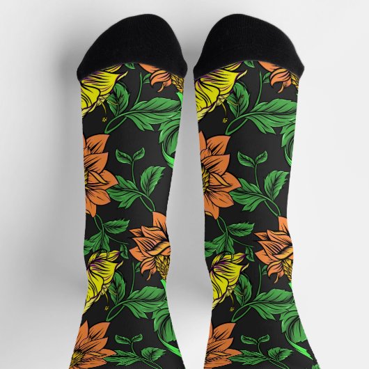 Helle Blume Pop aus schwarzem Hintergrund Socken (Oben)