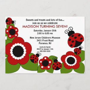 Helle Blume u. Marienkäfer-Geburtstags-Einladung Einladung