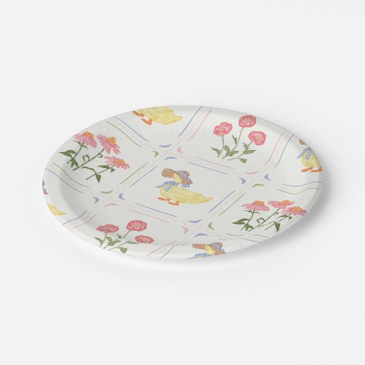 Helle Blume und Enten Pappteller (Schrägansicht)