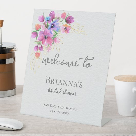 Helle Blume und Gold Brautparty Willkommen Sockelschild (In Situ)