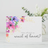 Helle Blume und Goldene Trauzeugin Einladung (Stehend Vorderseite)